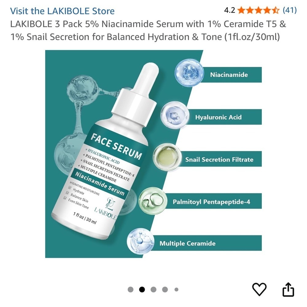 Lakibole 1 fl oz Niacinamide Serum with Hyaluronic Acid - Green and White. NIB! - Picture 8 of 9